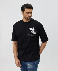 Denim House T-Shirt Lässiges Oversized T-Shirt mit besonderem Digitalprint Schwarz