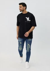 Denim House T-Shirt Lässiges Oversized T-Shirt mit besonderem Digitalprint Schwarz