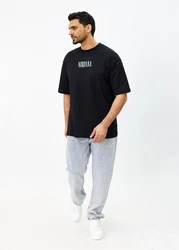 Denim House T-Shirt Oversized mit ausgefallenem Druck Loose Fit Schwarz