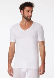 Schiesser T-Shirt V-Ausschnitt Weiß/Dunkelblau