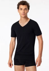 Schiesser T-Shirt V-Ausschnitt Weiß/Schwarz/Dunkelblau/Dunkelgrau