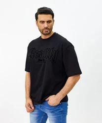 Denim House T-Shirt Lässiges T-Shirt in Oversized Look mit feinem Print Schwarz