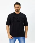 Denim House T-Shirt Lässiges T-Shirt in Oversized Look mit feinem Print Schwarz