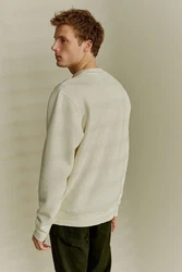 Next Sweatshirt Strukturiertes Premium-Sweatshirt mit Rundhals Khaki/Beige/Weiß