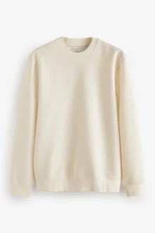 Next Sweatshirt Strukturiertes Premium-Sweatshirt mit Rundhals Khaki/Beige/Weiß