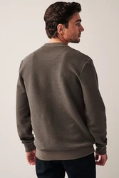 Next Sweatshirt Strukturiertes Premium-Sweatshirt mit Rundhals Khaki/Dunkelgrün/Grau