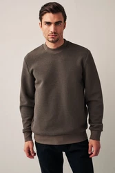 Next Sweatshirt Strukturiertes Premium-Sweatshirt mit Rundhals Khaki/Dunkelgrün/Grau