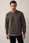 Next Sweatshirt Strukturiertes Premium-Sweatshirt mit Rundhals Khaki/Dunkelgrün/Grau