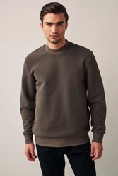 Next Sweatshirt Strukturiertes Premium-Sweatshirt mit Rundhals Khaki/Dunkelgrün/Grau