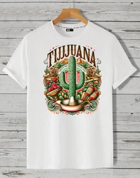 RMK T-Shirt Herren Basic Rundhals mit Mexico Tijuana Print Gelb/Grün/Rosa