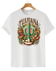 RMK T-Shirt Herren Basic Rundhals mit Mexico Tijuana Print Gelb/Grün/Rosa