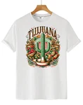 RMK T-Shirt Herren Basic Rundhals mit Mexico Tijuana Print Gelb/Grün/Rosa
