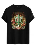 RMK T-Shirt Herren Basic Rundhals mit Mexico Tijuana Print Grün/Schwarz/Gelb