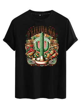 RMK T-Shirt Herren Basic Rundhals mit Mexico Tijuana Print Grün/Schwarz/Gelb RMK T-Shirt Herren Basic Rundhals mit Mexico Tijuana Print Grün/Schwarz/Gelb