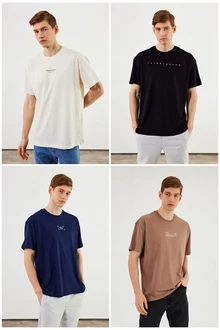COMEOR Oversize-Shirt Herren T-Shirt Urban Streetwear Beige/Braun/Mischfarben/Türkis/Hellblau