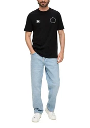 s.Oliver Kurzarmshirt T-Shirt Schwarz/Türkis