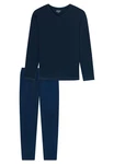 uncover by SCHIESSER Pyjama Basic Set V-Ausschnitt Dunkelblau/Blau