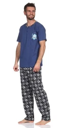 EloModa Pyjama Herren Schlafanzug  Blau/Hellblau/Dunkelblau/Lila
