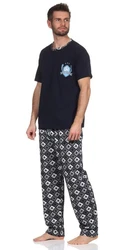 EloModa Pyjama Herren Schlafanzug  Hellblau/Dunkelblau/Grau/Lila/Blau