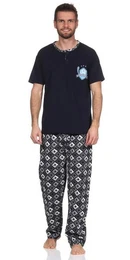 Pyjama Herren Pyjama Baumwolle Schlafhose und Shirt kurz-arm Schlafanzug, M (2 tlg)