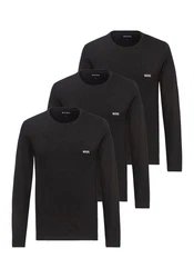 BOSS Langarmshirt R-Neck Classic 3-tlg (Logo-Schriftzug) Schwarz/Dunkelblau