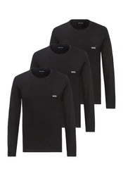 BOSS Langarmshirt R-Neck Classic 3-tlg (Logo-Schriftzug) Schwarz/Dunkelblau