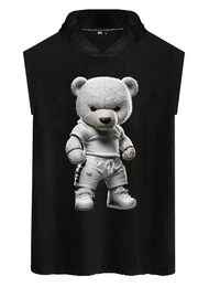 Tanktop Herren Tanktop Muskelshirt Gym rmellos Shirt mit Teddybr Druck aus Baumwolle