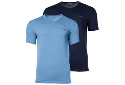 Emporio Armani Herren T-Shirt 2er Pack CORE LOGOBAND V-Neck Marine/Hellblau