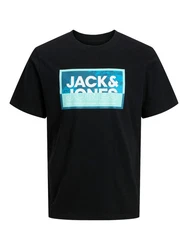 Jack & Jones T-Shirt JCOLOGAN SUMMER PRINT TEE CREW NECK Schwarz/Blau
