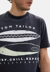 TOM TAILOR T-Shirt Frontprint Dunkelblau/Dunkelgrau