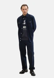 TOM TAILOR T-Shirt Frontprint Dunkelblau/Dunkelgrau