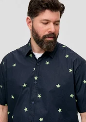 s.Oliver Kurzarmhemd Baumwollstretch Dunkelblau/Blau