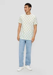 s.Oliver Kurzarmshirt Crew Neck Sinalco-Print Gelb/Grün/Weiß
