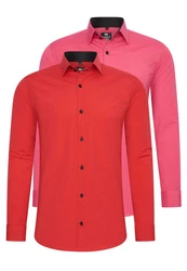 Rusty Neal Langarmhemd Slim-Fit Rot/Rosa