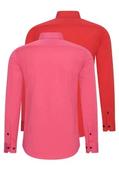 Rusty Neal Langarmhemd Slim-Fit Rot/Rosa