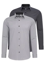 Rusty Neal Langarmhemd Slim-Fit Grau/Hellgrau/Dunkelgrau