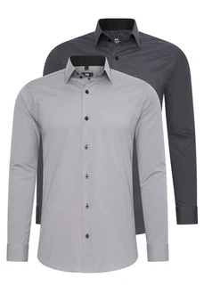 Rusty Neal Langarmhemd Slim-Fit Grau/Hellgrau/Dunkelgrau Rusty Neal Langarmhemd Slim-Fit Grau/Hellgrau/Dunkelgrau