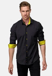 Rusty Neal Langarmhemd Slim-Fit Schwarz/Gelb/Grün