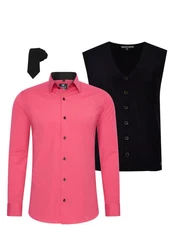Rusty Neal Langarmhemd mit Weste und Krawatte Rosa/Rot