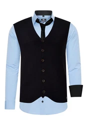 Rusty Neal Langarmhemd mit Weste und Krawatte Hellblau/Blau