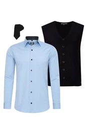 Rusty Neal Langarmhemd mit Weste und Krawatte Hellblau/Blau