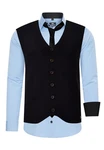 Rusty Neal Langarmhemd mit Weste und Krawatte Hellblau/Blau