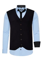 Rusty Neal Langarmhemd mit Weste und Krawatte Hellblau/Blau