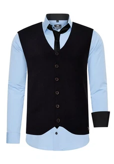 Rusty Neal Langarmhemd mit Weste und Krawatte Hellblau/Blau Rusty Neal Langarmhemd mit Weste und Krawatte Hellblau/Blau