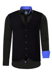 Rusty Neal Langarmhemd mit Weste und Krawatte Dunkelblau/Blau/Hellblau/Schwarz