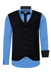 Rusty Neal Langarmhemd mit Weste und Krawatte Blau/Hellblau