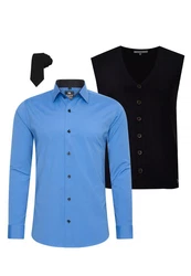 Rusty Neal Langarmhemd mit Weste und Krawatte Blau/Hellblau