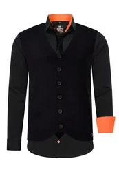 Rusty Neal Langarmhemd mit Weste und Krawatte Schwarz/Orange