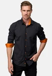 Rusty Neal Langarmhemd mit Weste und Krawatte Schwarz/Orange