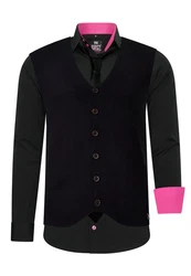 Rusty Neal Langarmhemd mit Weste und Krawatte Rosa/Schwarz/Rot